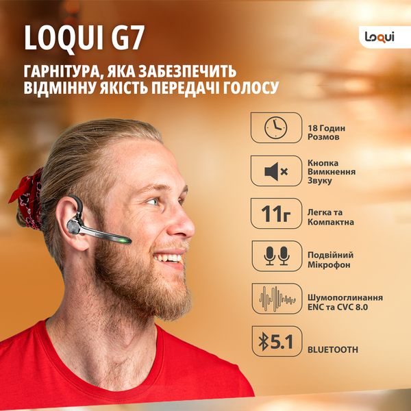 Бездротова гарнітура LOQUI G7 із функцією шумопоглинання G7 фото